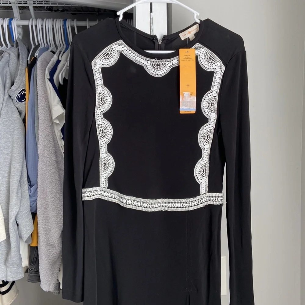 Tory Burch Black Ivory Long Sleeve Dress, flawed